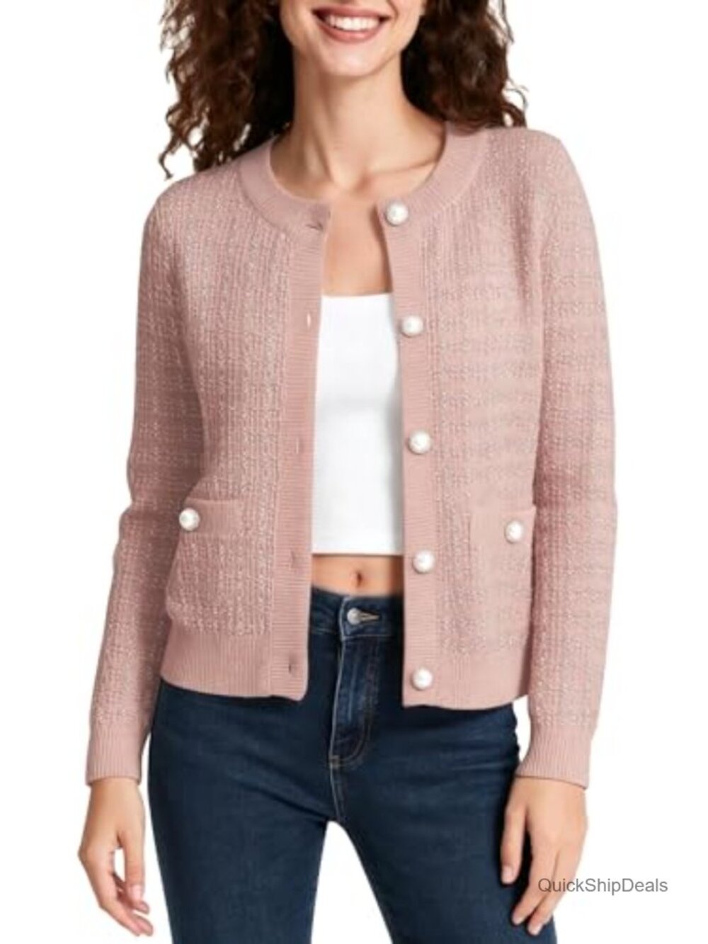 Open Front Button Down Knit Cropped Cardigan Long Sleeve Sweater